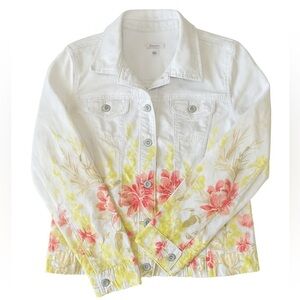 JM Collection White Floral 100% cotton Jacket